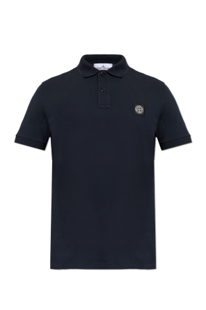 トップス MONCLER navy polo shirt Moncler logo-patch Cotton Polo Shirt | Blue | FARFETCH CA